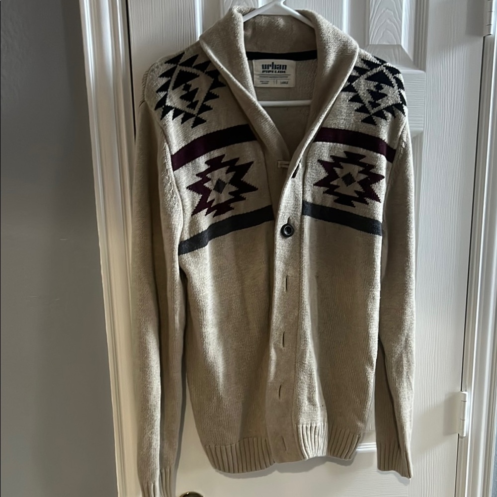 Urban Pipeline Cream, Blue, Burgundy Cardigan Sweater